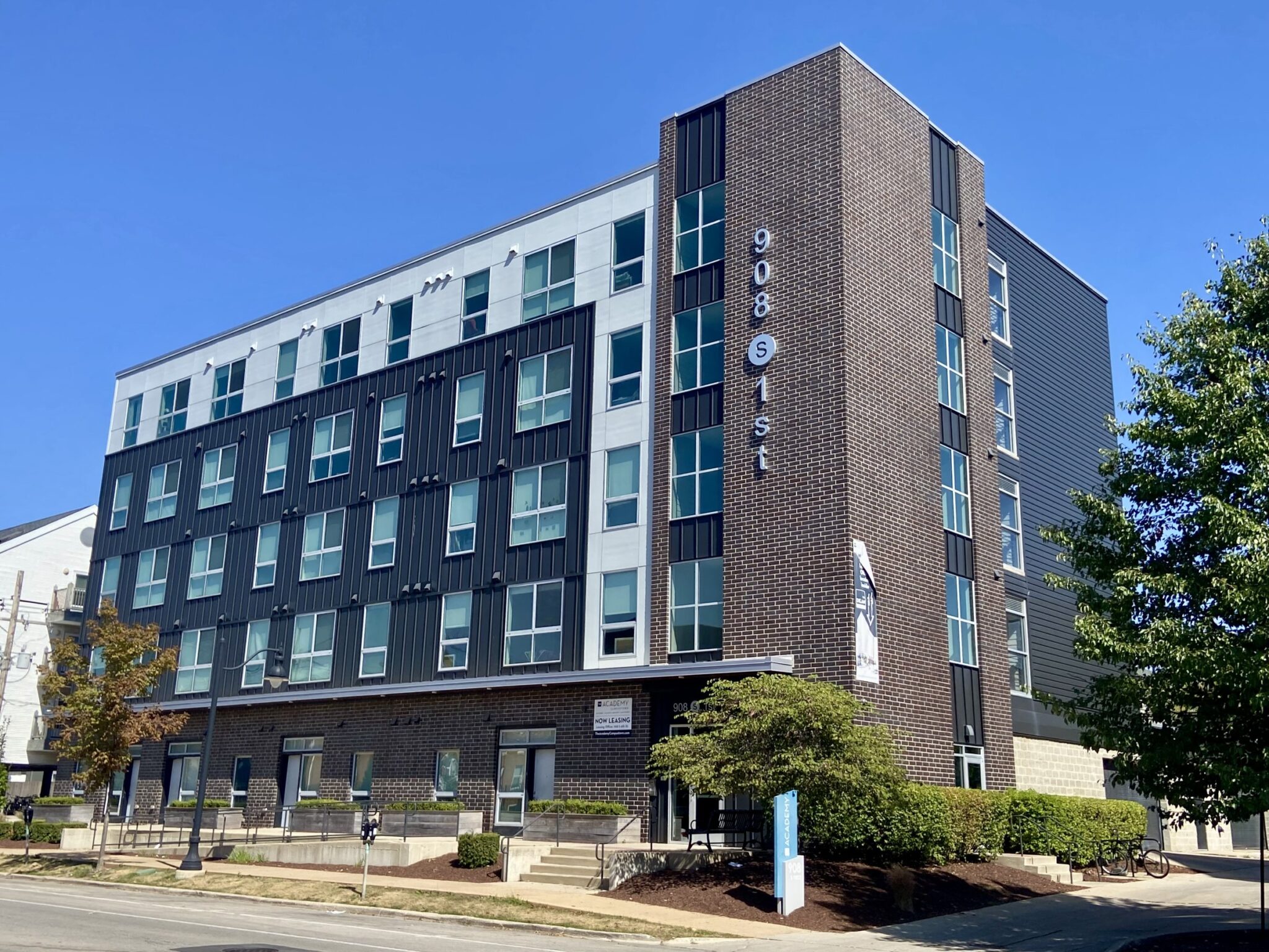Academy Campustown student housing building at 908 S. First Street in Champaign, Illinois